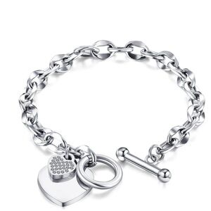 Heart Chain-Link Toggle Bracelet
